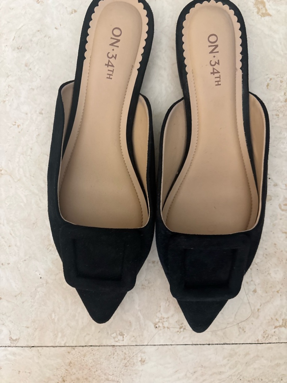 ON 34TH Black Pointed Mule Flats with Decorative Buckle